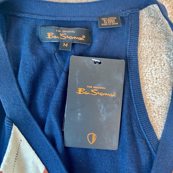 NEW Ben Sherman Argyle Sweater Vest in Navy, Cream and Orange Size M - Picture 4 of 5